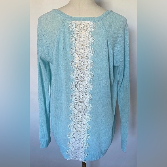 NEW w/TAGS Hayden light blue woven braided shoulder crochet back sweater Medium - Picture 3 of 9